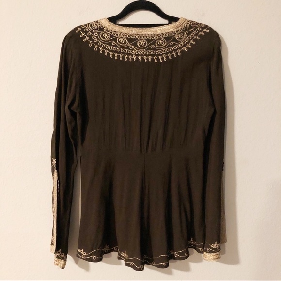 Emma Caine brown metallic gold trim tunic blouse - Picture 11 of 16
